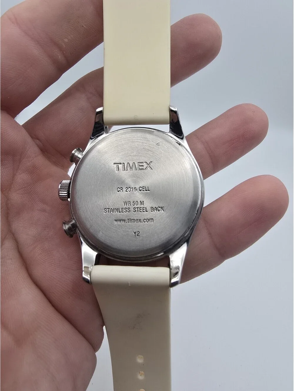 Timex Indiglo Quartz Analog Chronograph Date Tachymeter White Strap 50m